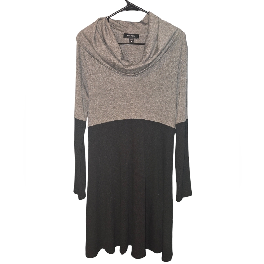 Karen Kane Long Sleeve Cowl Neck Black & Gray Dress, Size Medium